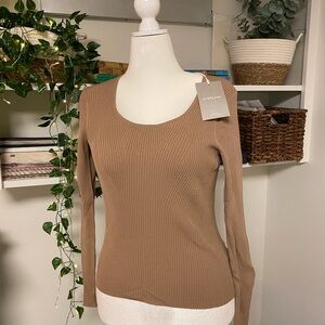 Everlane Tan Ribbed Long Sleeve Top